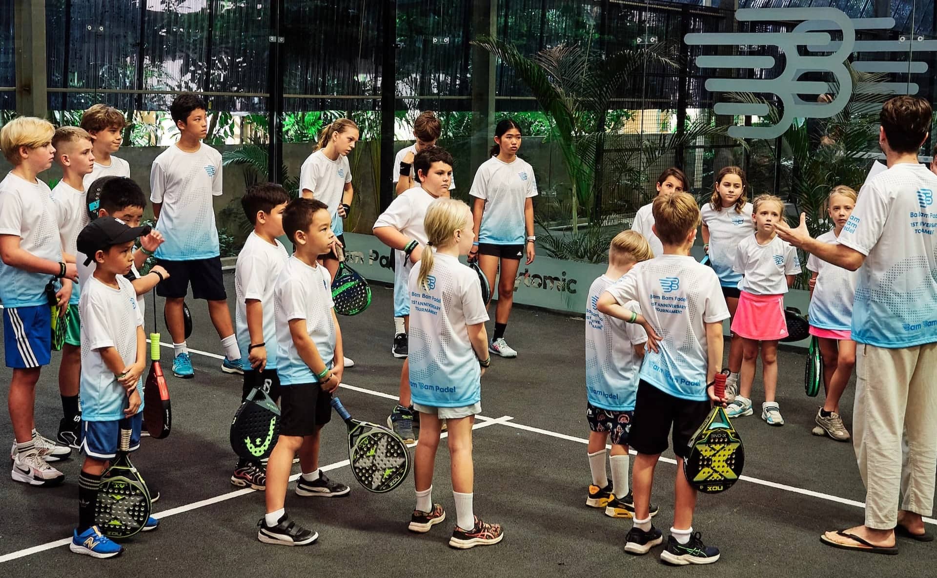 Children playing padel at Bam Bam Padel Kids Academy in Ubud