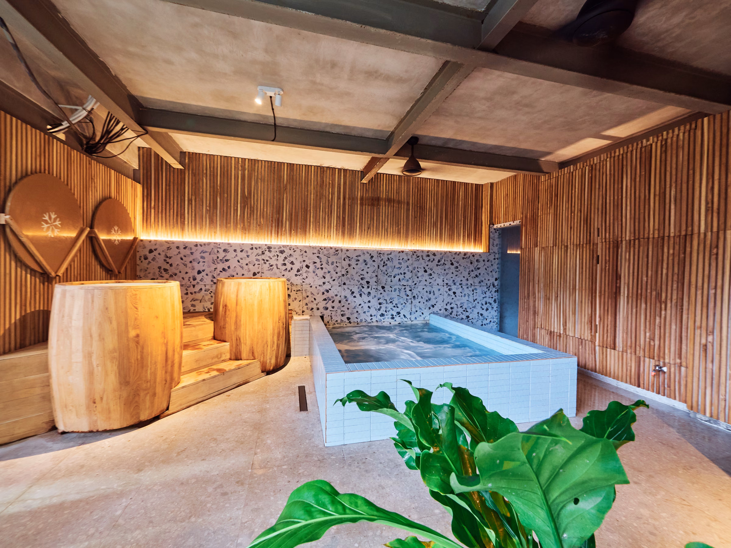 The recovery spa, sauna, steam room and cold plunge